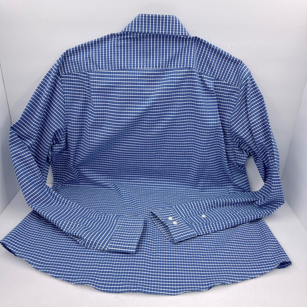 BEN SHERMAN, LONG SLEEVES MEN’S SHIRT, “XL 16,” BLUE AND WHITE SMALL CHECKERED - Picture 6 of 16
